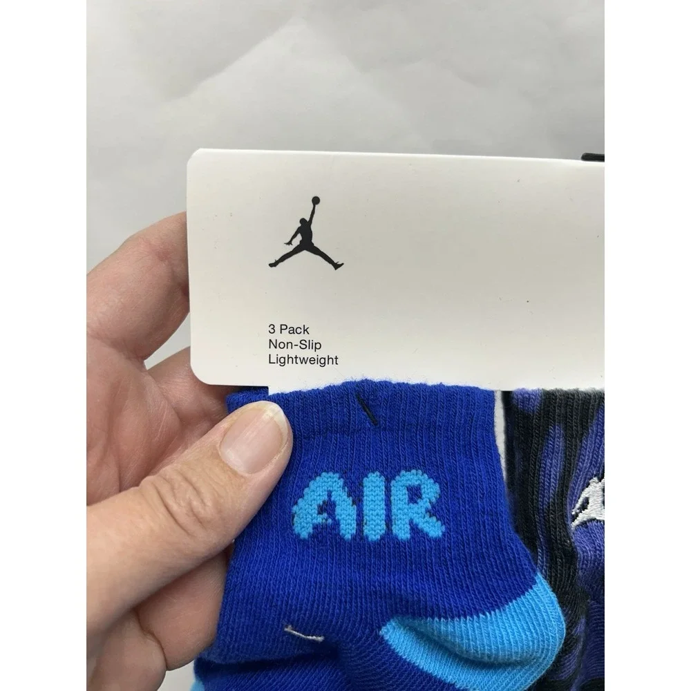 Nike Air Jordan Infant 12-24months Blue (3 Pack) Non Slip Socks (C1)